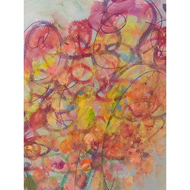 Original Mixed Media Artwork “Orange Soufflé” (Watered Acrylic Painting and Ink on Art Paper); Signed, Framed For Sale In San Diego - Image 6 of 12