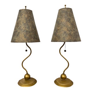 Wavy Table Lamps With Faux Marble Shades - a Pair For Sale