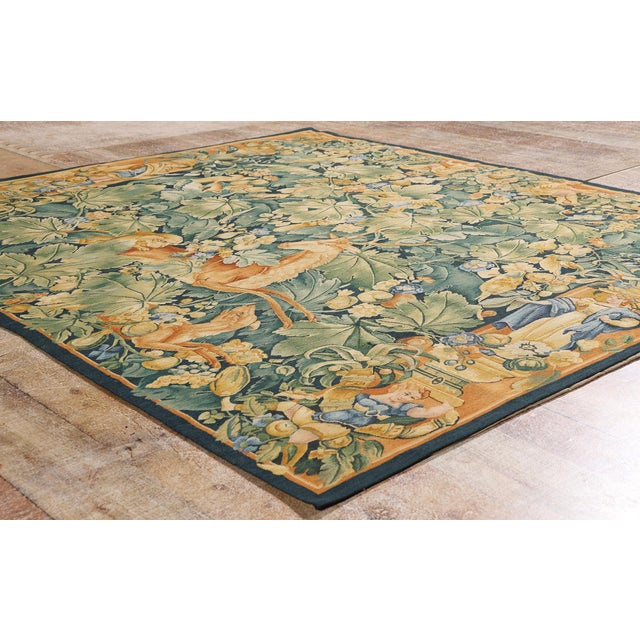 Bottle Green Vintage Chinese Aubusson Tapestry, 05'08 X 05'01 For Sale - Image 8 of 10