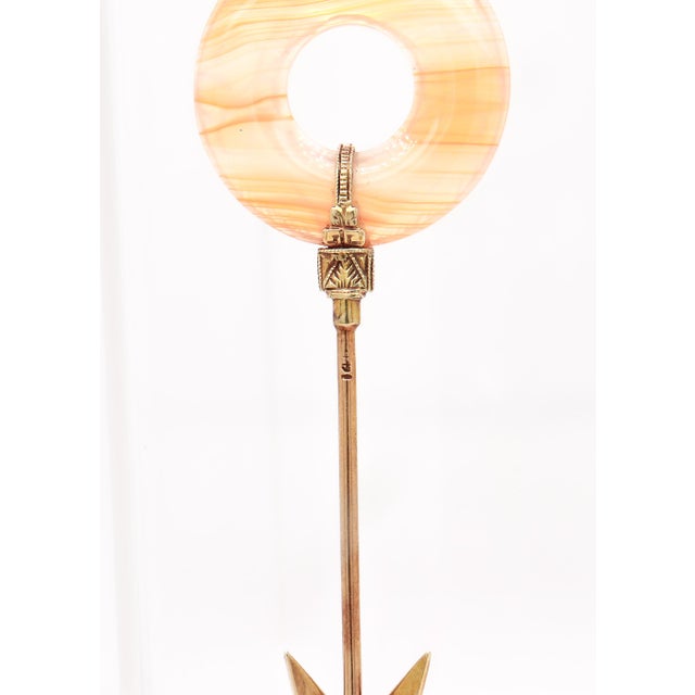 Antique Art Deco 14k Gold and Carved Agate Jabot Pin For Sale - Image 15 of 15