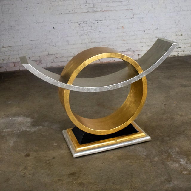 Late 20th Century Art Deco Revival to Postmodern Sofa or Console Table Geometric Gold and Silver Leaf Base For Sale - Image 14 of 18