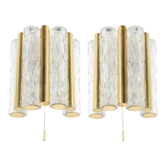 1960s Murano Glass and Brass Sconces by Doria Leuchten, Germany - a Pair For Sale