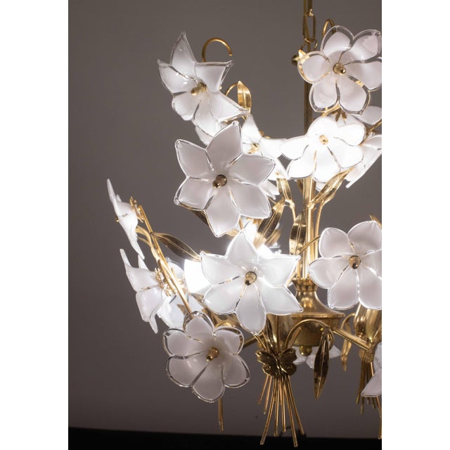 Murano Style Chandelier White Flowers, 1970 For Sale - Image 9 of 12