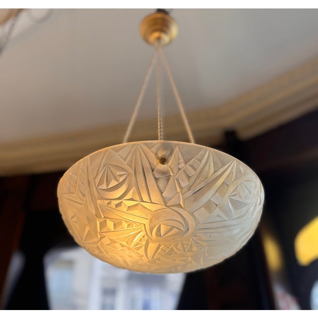 Cream Art Deco Pendant Lights with Electrified Cords from Verrerie D'art Degué, 1930s, Set of 2 For Sale - Image 8 of 18