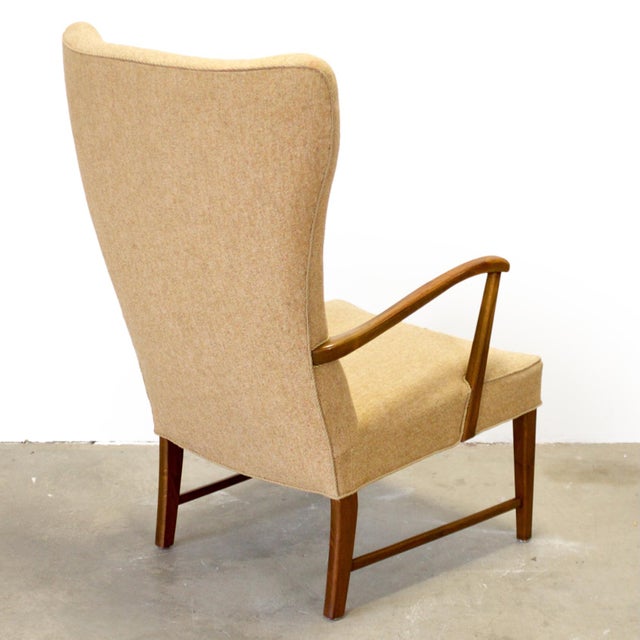 Mid-Century Modern 1950s Danish Oak Wingback Armchair For Sale - Image 3 of 6