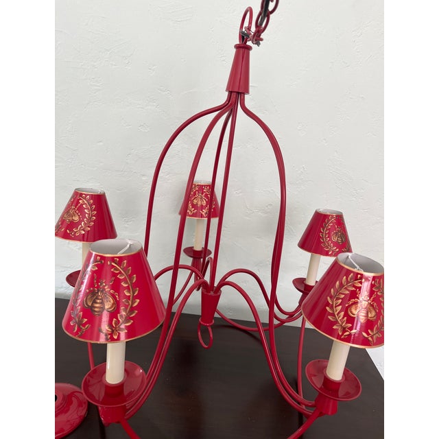 Jean Royère 1950s Jean Royère-Inspired Crimson 5-Light Chandelier For Sale - Image 4 of 8