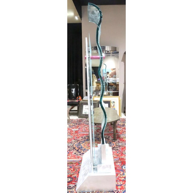 Silver 1970s Large 80 Inches Tall Art Glass and Metal Abstract Sculpture For Sale - Image 8 of 8