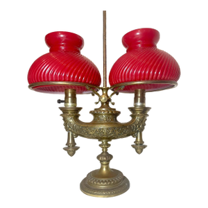 Antique Ornate Solid Bronze Glass Double Harvard Electric Student Desk Lamp