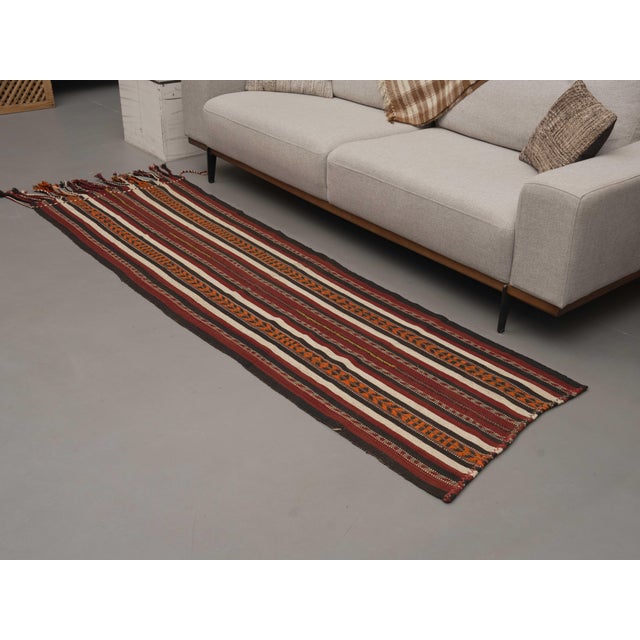 1970s Vintage Handmade Wool Cotton Burgundy Runner Rug For Sale - Image 9 of 10