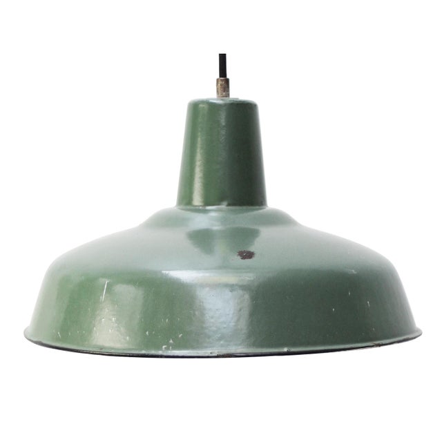 1950s Vintage French Industrial Green Enamel Pendant Light For Sale - Image 5 of 5