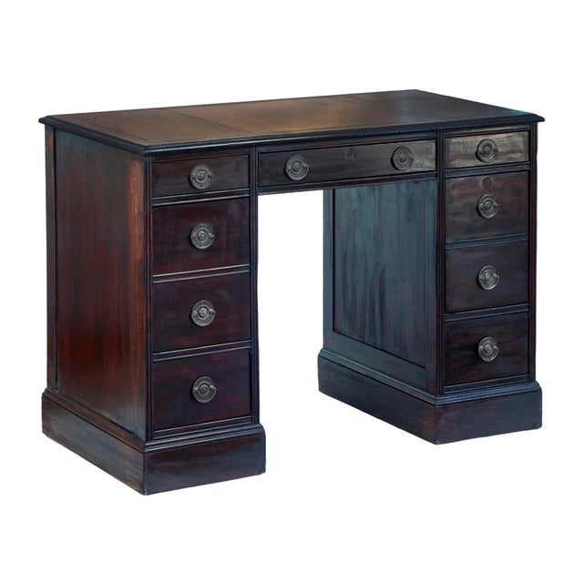 Dark Mahogany Pedestal Desk With 2 Banks of Drawers. Small scale Victorian style twin pedestal writing desk in mahogany...