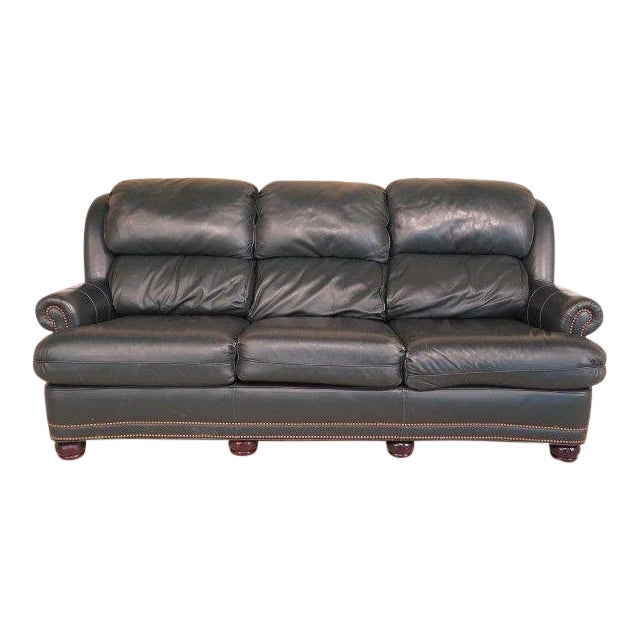 1990s Vintage Hancock Moore Green Leather Sofa Chairish
