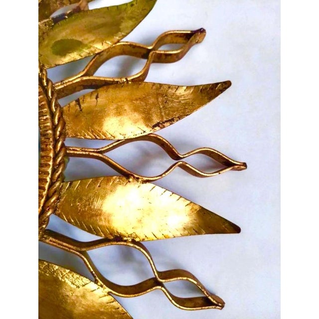 Metal Large Spanish Crown Sunburst Fixture in Gilt Metal and Frost Glass, 1950 For Sale - Image 7 of 10