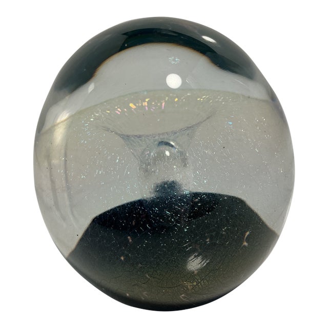 1980s Robert Eickholt Paperweight Art Glass Iridescent "Veil" Egg Water Fountain Spray For Sale