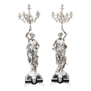 Silver Bronze Candleholders by Gregoire Figurines, Set of 2 For Sale