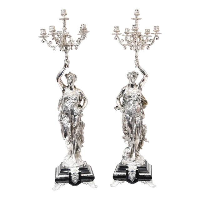 Silver Bronze Candleholders by Gregoire Figurines, Set of 2 For Sale