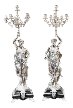 Silver Bronze Candleholders by Gregoire Figurines, Set of 2