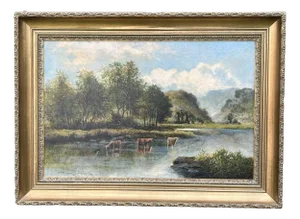 William Langley, Cattle Scene, 19th Century, Oil on Canvas, Framed