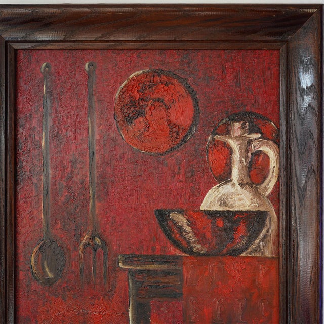 Wood 20th Century Vintage Primitive Still Life – Oil on Board For Sale - Image 7 of 11