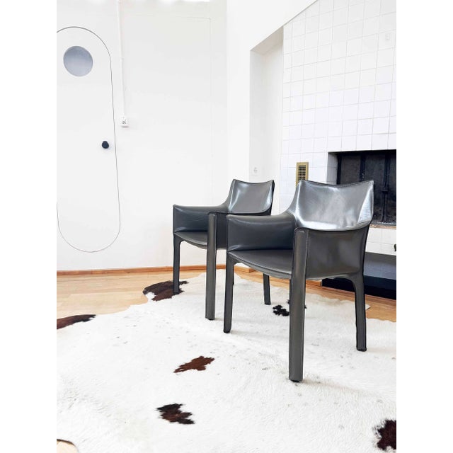 Fabulous, RARE Pair of 2 original Mario Bellini for Cassina 413 Cab Armchairs in Elephant Grey / Gray Gorgeous pair, in...