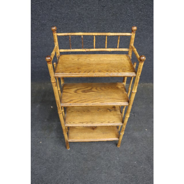 Victorian Burnt Bamboo and Quarter-Sawn Oak Etagere For Sale - Image 4 of 10