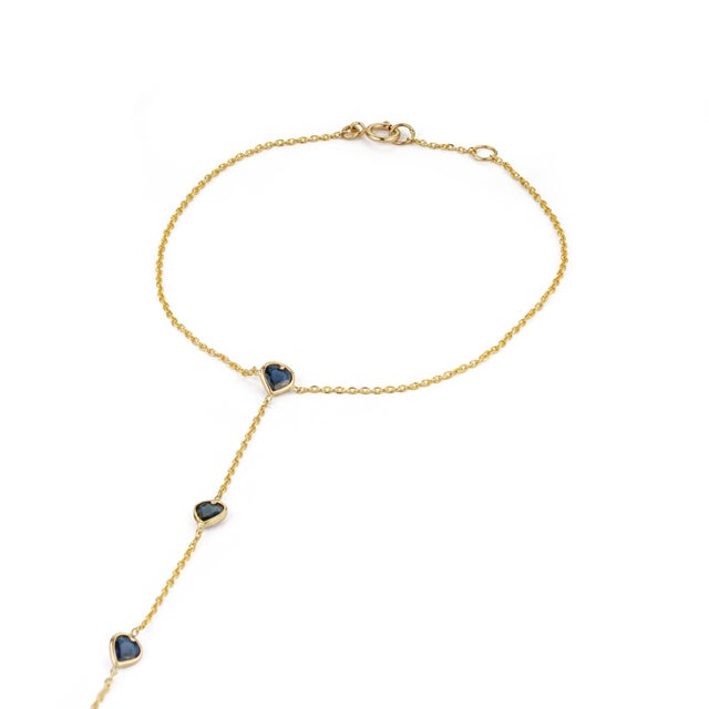 Metal Antique Style 1.33ct Heart Cut Blue Sapphire Hand Chain Bracelet & Ring For Sale - Image 7 of 18