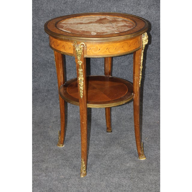 Brown French Louis XV Style Bronze Mounted Rams Head Marble Top End Table For Sale - Image 8 of 10