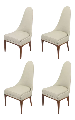 1960s Set Four Rosewood & Linen Spoon-Back Dining Chairs