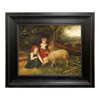 My Pet Lamb Framed 8x10" Print on Canvas in Distressed Black Wood Frame For Sale