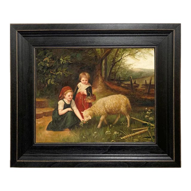 My Pet Lamb Framed 8x10" Print on Canvas in Distressed Black Wood Frame For Sale