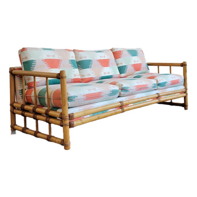 1970s Bamboo Sofa in "Kabul" by Brunschwig & Fils For Sale