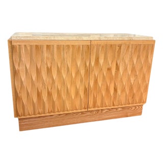 Brutalist Sideboard in Wood and Travertine For Sale