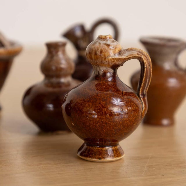 1950s 1950s Set of 6 French Glazed Ceramic Miniature Vases For Sale - Image 5 of 10