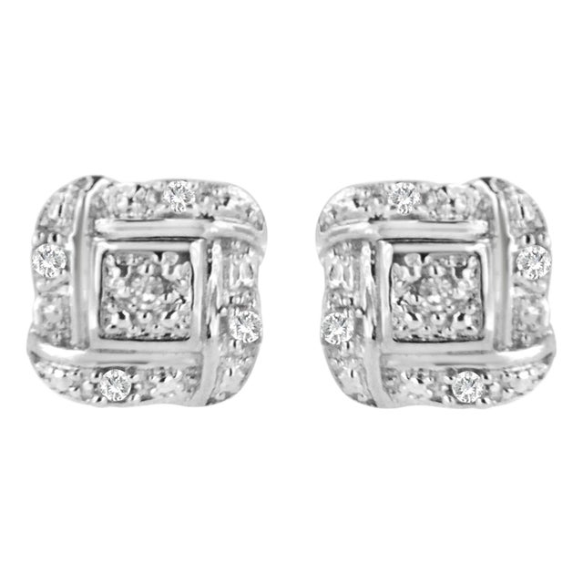 Sterling Silver Round Cut Diamond Square Stud Earrings (0.04 cttw, H-I Color, I2-I3 Clarity) For Sale