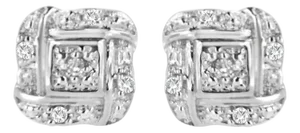 Sterling Silver Round Cut Diamond Square Stud Earrings (0.04 cttw, H-I Color, I2-I3 Clarity)