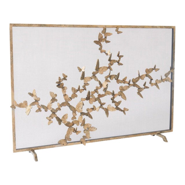 Aged Gold Butterfly Fire Screen Fireplace Screen For Sale