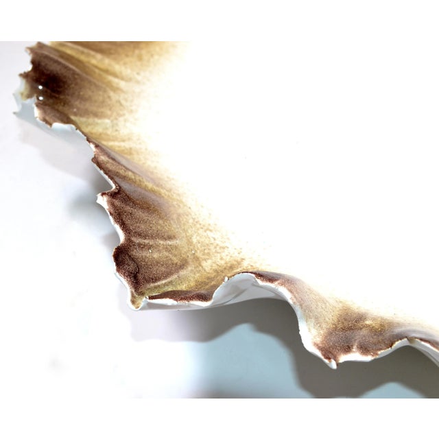 Signed Glazed Ceramic Seashell Bowl Centerpiece in White & Sand Color For Sale In Miami - Image 6 of 12