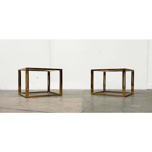 Hollywood Regency French Brass and Glass Cube Side Tables from Maison Charles, 1970s, Set of 2 For Sale - Image 11 of 18