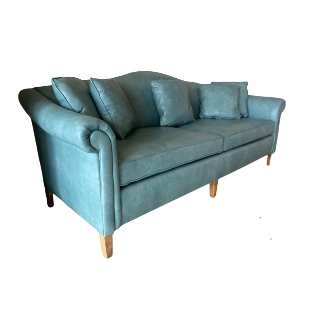 Chippendale Ethan Allen Style Leather Chippendale Two/Three Seat Sofa and Wing Chair Set For Sale - Image 3 of 7