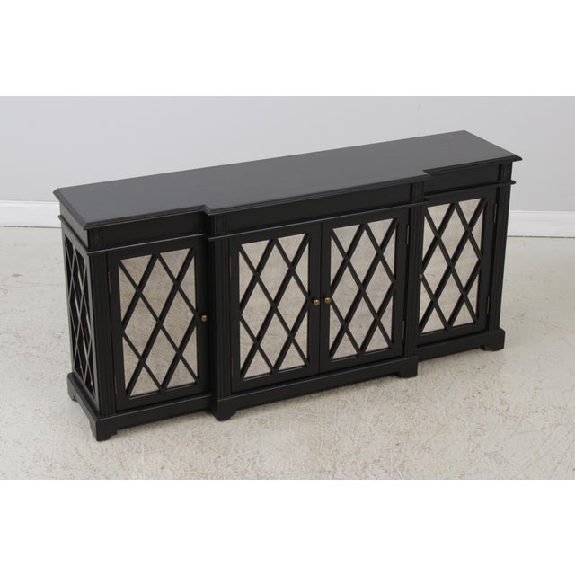 Age: C.2012 Details: Modern Regency Style Great For Under TV Smoked Or Distressed Mirror Glass Doors Condition: Excellent...