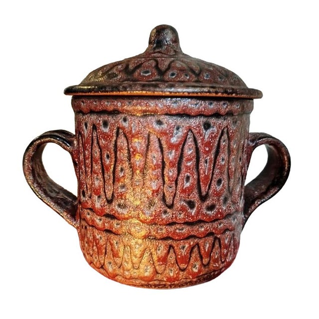 Jean Austry Signed Jean Austruy Brutalist Lava Glaze Covered Jar, Vallauris, C. 1960 For Sale - Image 4 of 7