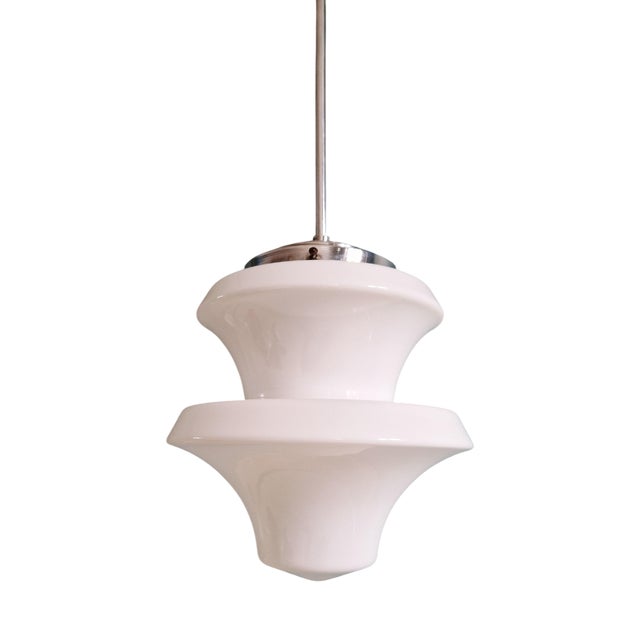 Large Art Deco Pendant Light in White Opaline, 1920s-1930s For Sale