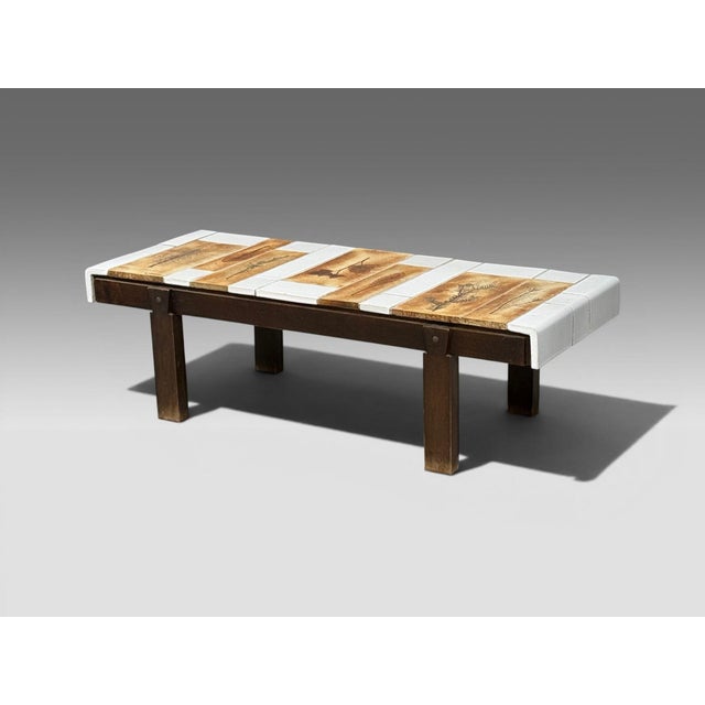 Mid-Century Modern Roger Capron, Low Coffee Table, Tile, Stained Wood, France, 1970s For Sale - Image 3 of 14