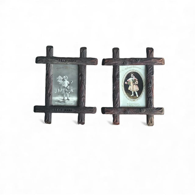 Pair antique Black Forest Frames with glass. Inside frame 5.75" x 3.75"