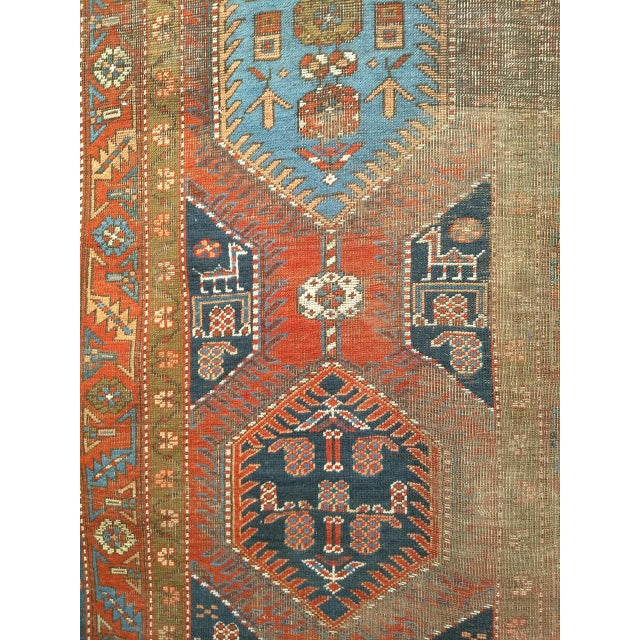 Vintage Persian Heriz Serapi Runner, Hand-Knotted Wool, Geometric Pattern, Terracotta & Navy, 3x16 For Sale - Image 9 of 15