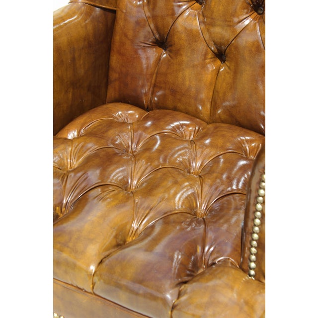 Vintage Tufted Faux Leather Wingback Armchair – Chesterfield Library Chair For Sale - Image 10 of 18