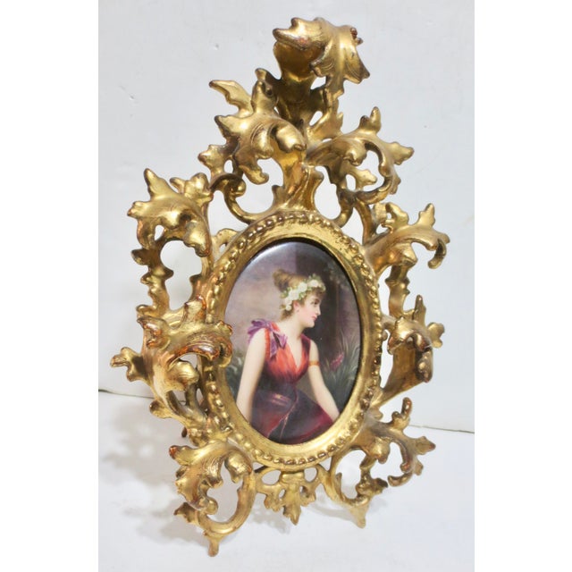Wood Art Nouveau Gilt Frame With Porcelain Panel Circa 1890s For Sale - Image 7 of 12