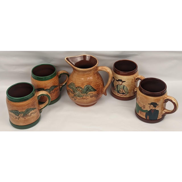 This charming vintage Pennsbury Pottery five-piece serving set was handcrafted in Morrisville, Pennsylvania and...