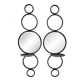 Brown Wrought Iron Mirrored Candle Wall Sconces, a Pair For Sale
