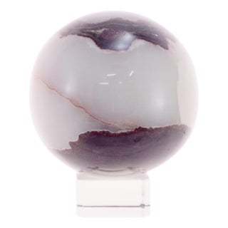 Natural Carved 3” Agate Sphere. (B No Lines) For Sale